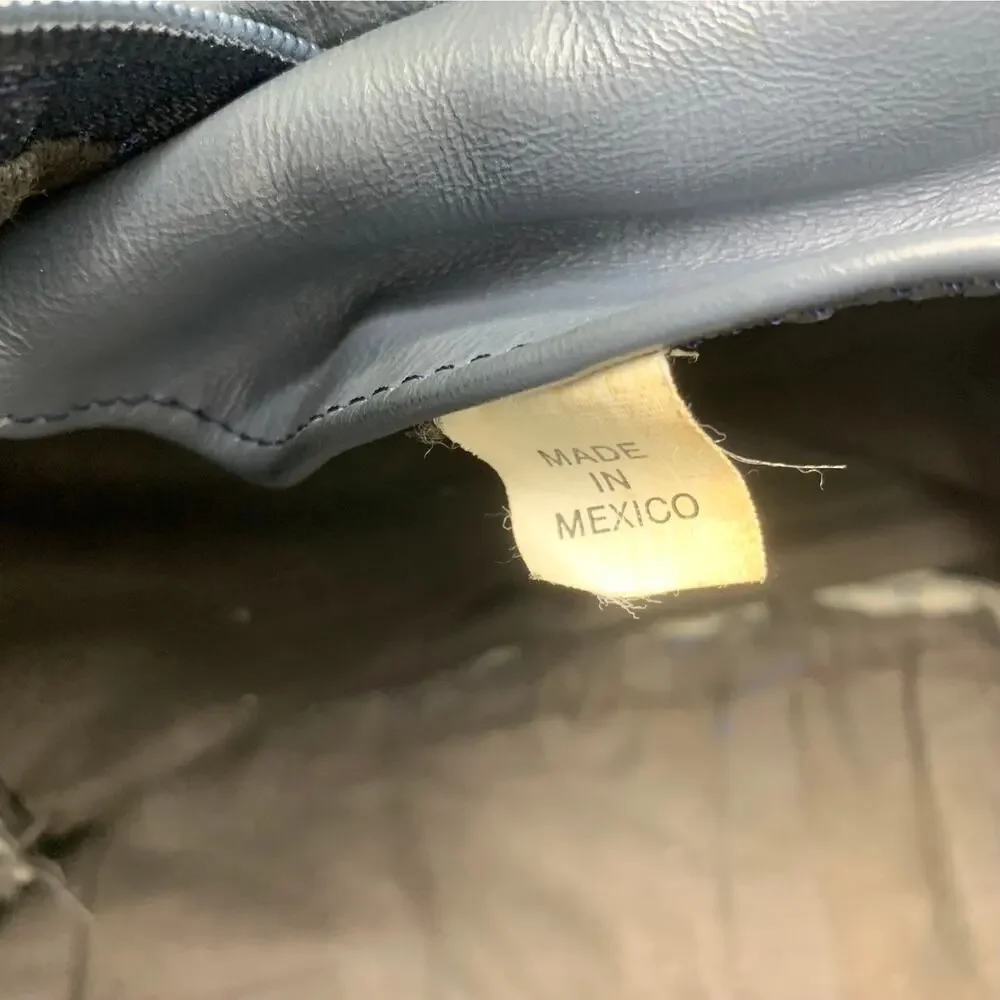 Vintage Leather Duffle Bag Blue Gray Made in Mexico Weekender Carry On Travel